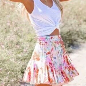 Vici Floral Ruffle Skirt - Pink, Orange, Blue